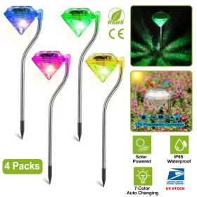 4Pcs Solar Garden Light Outdoor Diamond LED Light 7-Color Changing IP65 Waterproof Pathway Stake Decorative Lamp for Garden Patio Yard Walkway (Quantity: 4pcs)